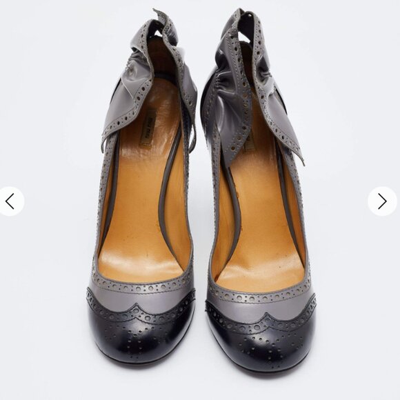 Miu Miu Grey/Black Patent Leather Brogue Platform Pumps - Picture 4 of 16
